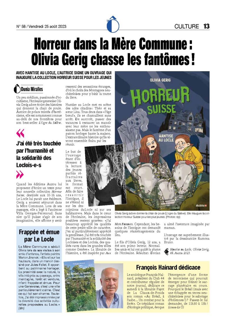 « Hantise au Locle » dans le journal régional Le Ô